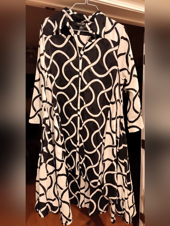 Step In Style Dresses & Skirts - Black & White Swirl Print Button-Front Hi- Low Dress